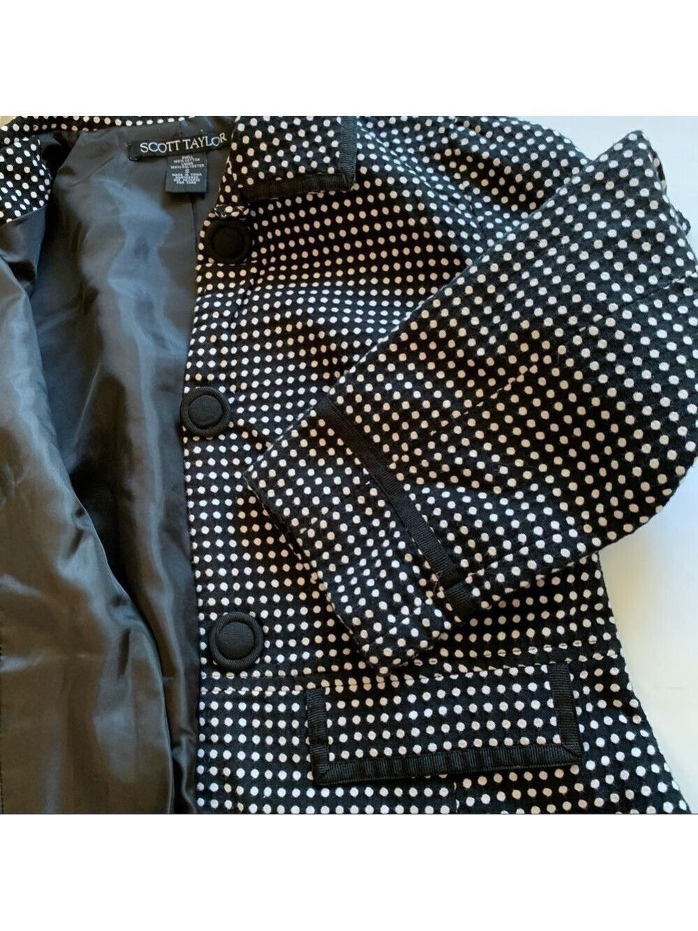 SCOTT TAYLOR Polka dot cotton tailored jacket 3/4 sleeve neutral summer fall
